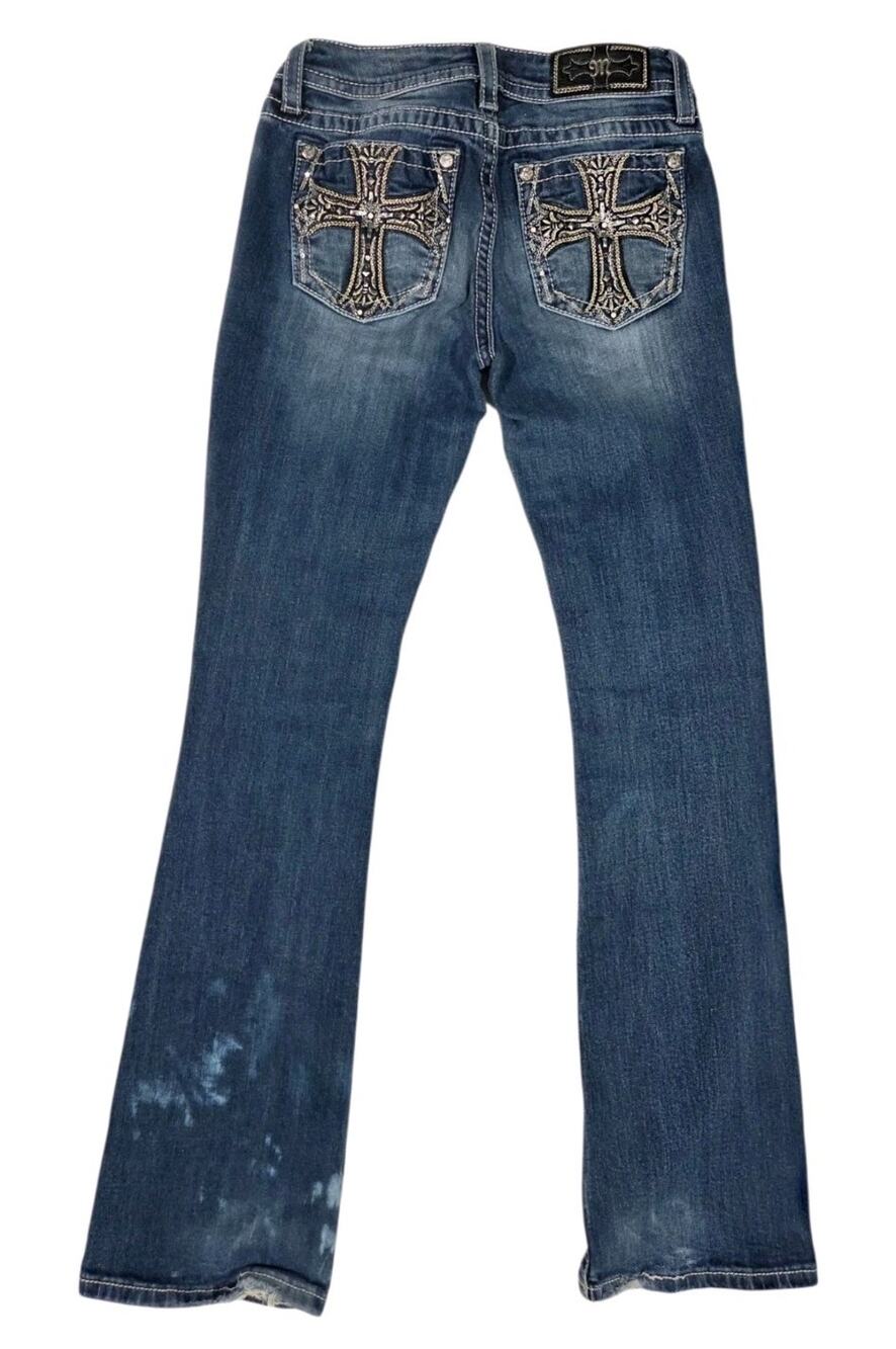 Miss Me Chloe Boot Blue Jeans Distressed Y2K Low Rise Denim Bootcut Sz 26 26x32